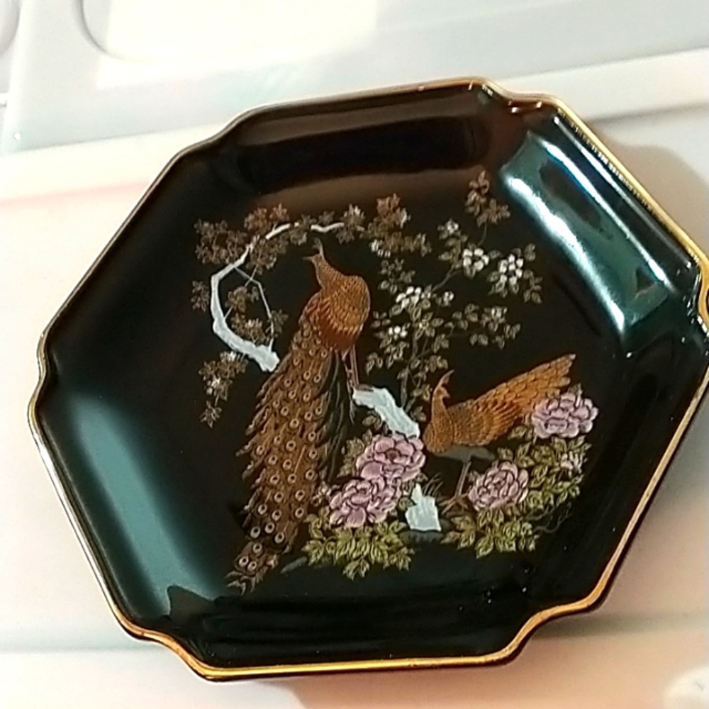 VTG 🎁 Otagiri Black Peacock & Flower Plate